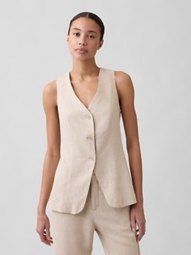 Gap Women's Long-Line Linen-Blend Button Vest